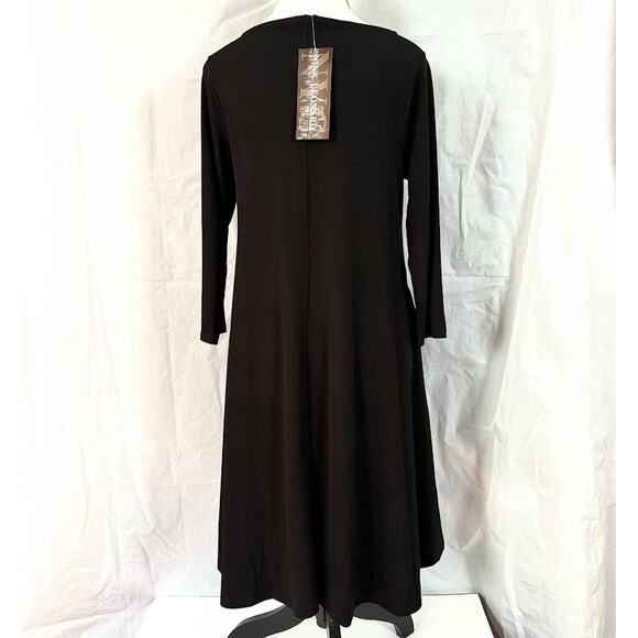 NWT- Nina Leonard Trapeze Dress Black 3/4 Sleeve Stretch Knit Women sz Small - Picture 7 of 10